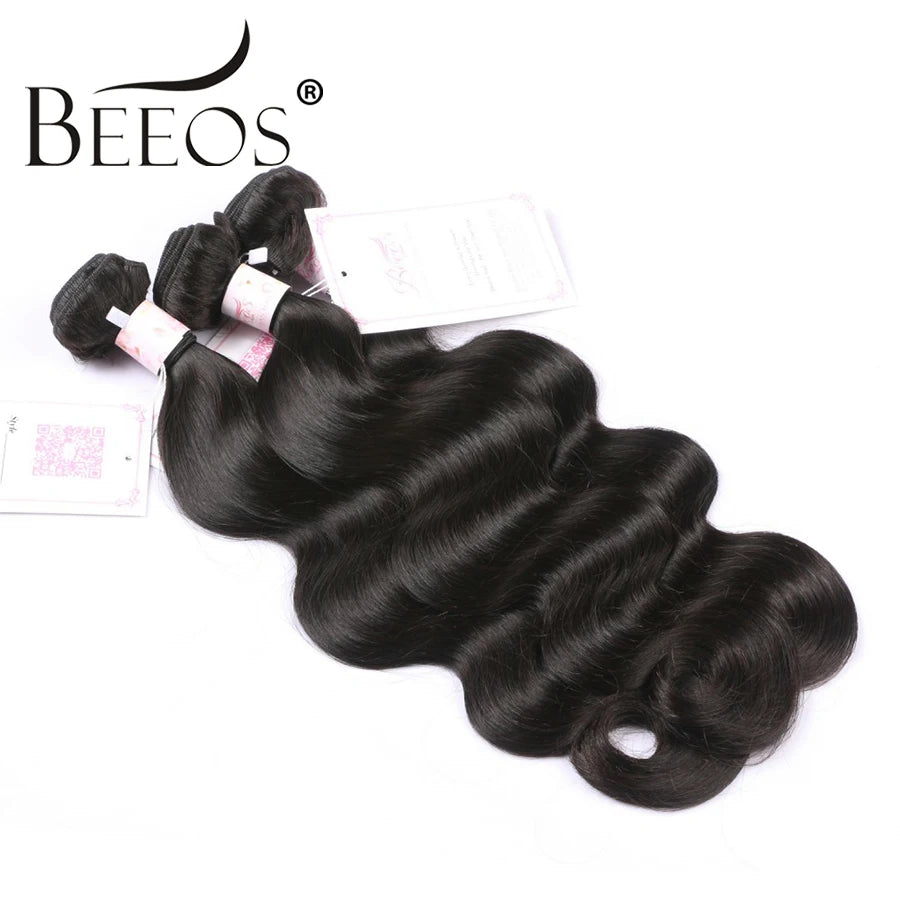 BEEOS Body Wave Bundles With 13x6 HD Lace Frontal Human Hair Wigs Undetectable 3 Bundles With HD Closure Hair Weave Extension