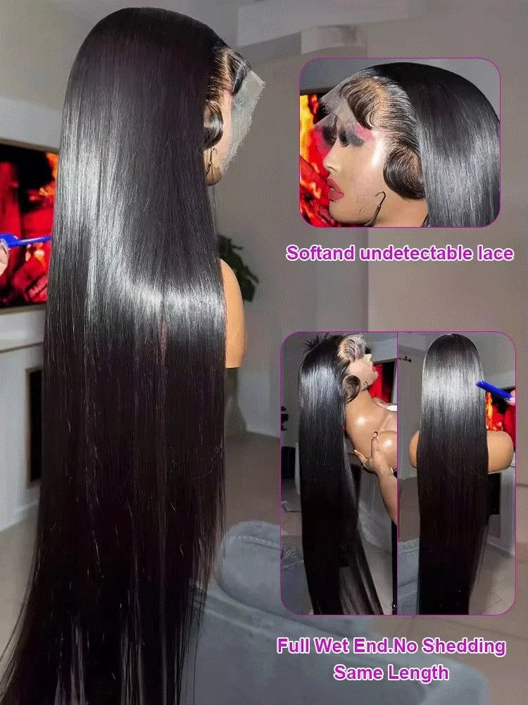 40 46 Inch Vietnamese Raw Bone Straight Human Hair Wig 100% Virgin Silky Hair 13x4 13x6 HD Transparent Lace Front Wigs For Black Women  300 Density 360 Full Smooth Wig Pre Plucked Natural Hairline ﻿