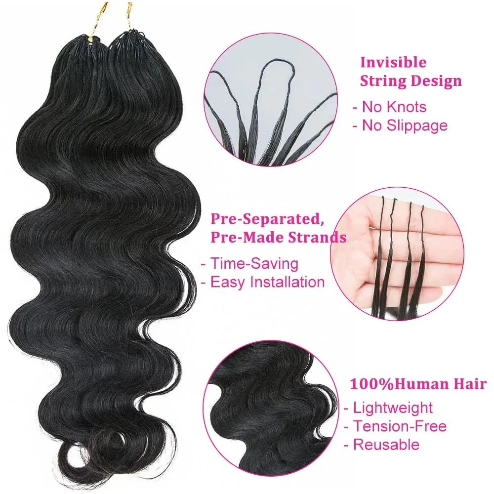 Virgin Brazilian Feather Human Hair Bundles Miracle Knots Body Wave Knotless Pre Separated Crochet Hair Extensions With Threading High Quality Human Braiding Hair For Creating Various Fashion Crochet Braid Looks