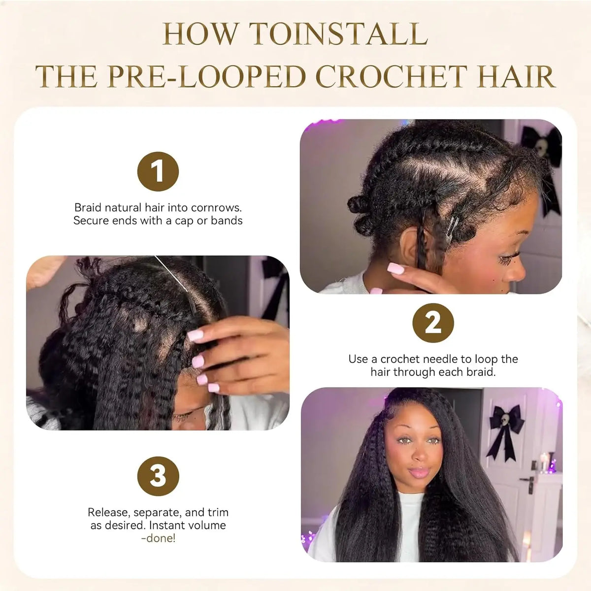 Pre‑Separated Knotless Kinky Straight Feather Crochet Human Hair Pre Looped Invisible Reusable Real Human Hair Extensions Natural Black Crochet Human Hair Bundles Soft Human Crochet Hair For Women