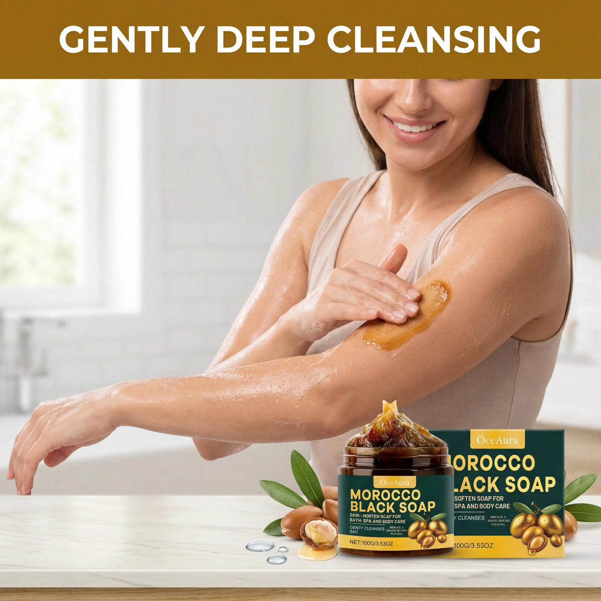 1/2/3pcs Organic Moroccan Black Soap Olive-Based Body Cleanser Gentle Exfoliating Remove Dead Skin Soften Brighten Body Scrub