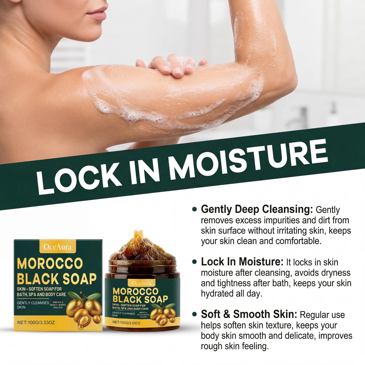 1/2/3pcs Organic Moroccan Black Soap Olive-Based Body Cleanser Gentle Exfoliating Remove Dead Skin Soften Brighten Body Scrub