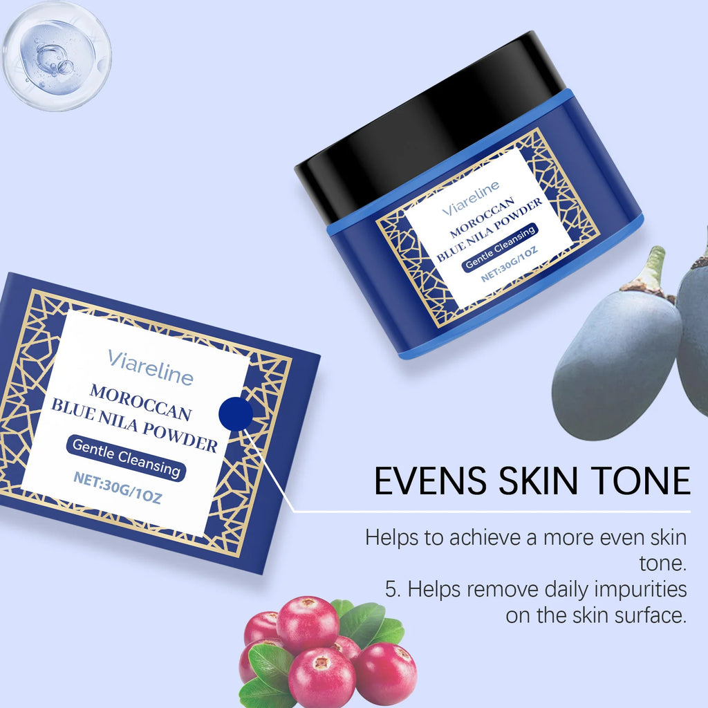 Moroccan Blue Nila Mask Powder Gentle Cleansing Brighten Even Skin Tone Deep Hydration Smoothing Radiant Facial Skin Care