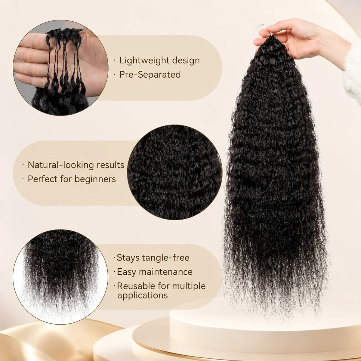 Pre‑Separated Knotless Kinky Straight Feather Crochet Human Hair Pre Looped Invisible Reusable Real Human Hair Extensions Natural Black Crochet Human Hair Bundles Soft Human Crochet Hair For Women