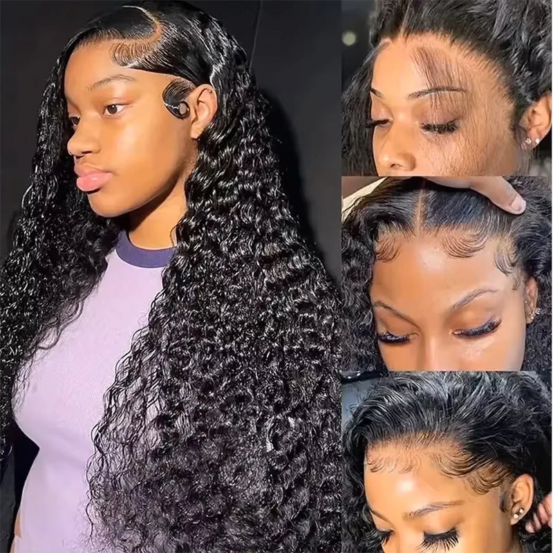 Deep Wave Human Hair Wigs 13X6 Hd Lace Frontal Wig Curly Lace Front Wig 40 Inch 220 Density Brazilian Wig Original Natural Black