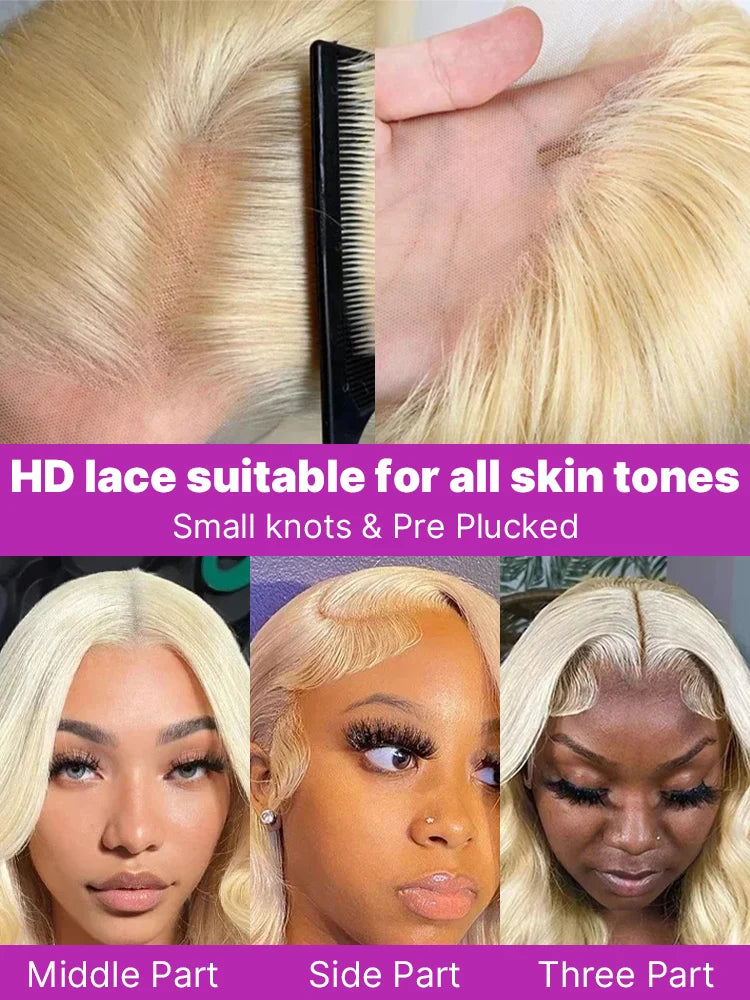 220% Density 613 Honey Blonde Body Wave Lace Front Wig 40 42 Inch 13x4 HD Transparent Lace Front Wig For Women 13x6 Brazilian Human Hair Pre Plucked Natural Hairline With Baby Hair
