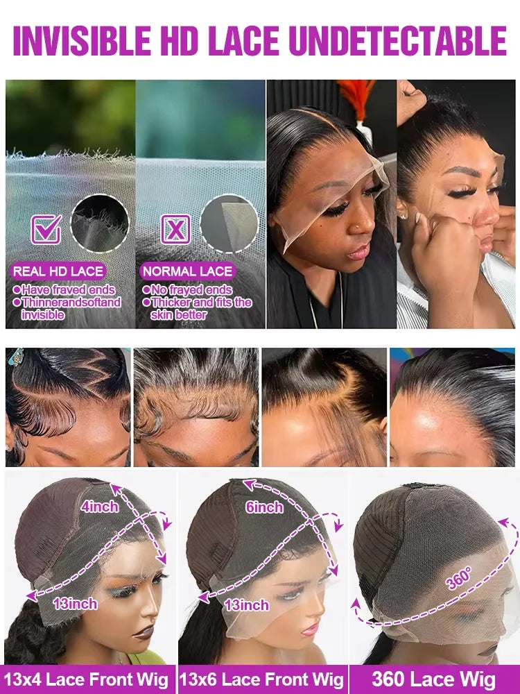 40 46 Inch Vietnamese Raw Bone Straight Human Hair Wig 100% Virgin Silky Hair 13x4 13x6 HD Transparent Lace Front Wigs For Black Women  300 Density 360 Full Smooth Wig Pre Plucked Natural Hairline ﻿