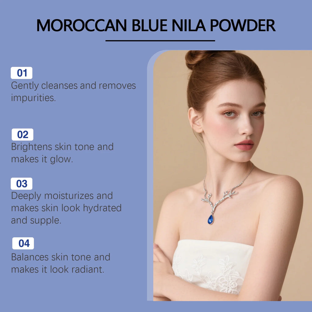 Moroccan Blue Nila Mask Powder Gentle Cleansing Brighten Even Skin Tone Deep Hydration Smoothing Radiant Facial Skin Care