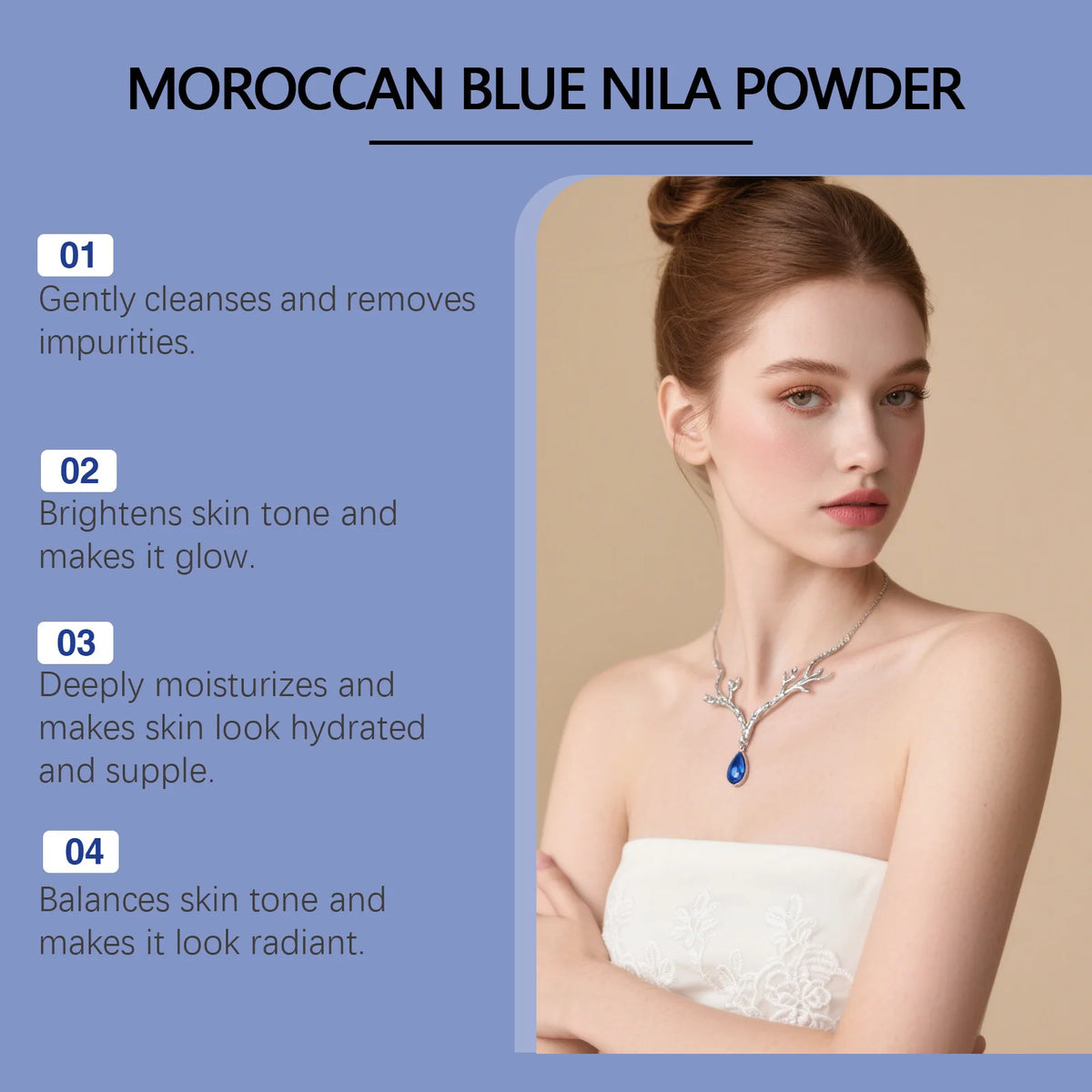 Moroccan Blue Nila Mask Powder Gentle Cleansing Brighten Even Skin Tone Deep Hydration Smoothing Radiant Facial Skin Care