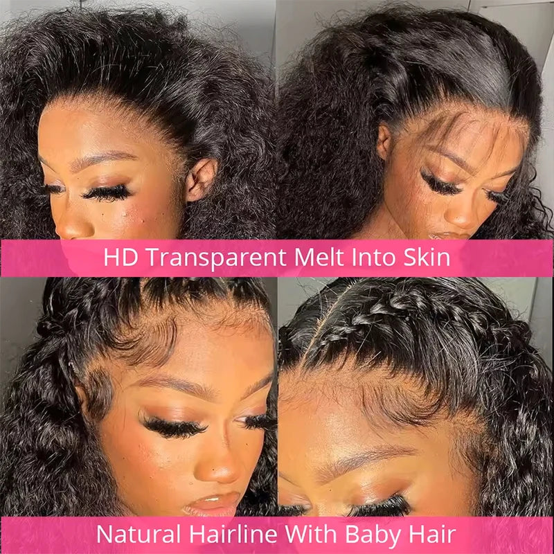 Deep Wave Human Hair Wigs 13X6 Hd Lace Frontal Wig Curly Lace Front Wig 40 Inch 220 Density Brazilian Wig Original Natural Black