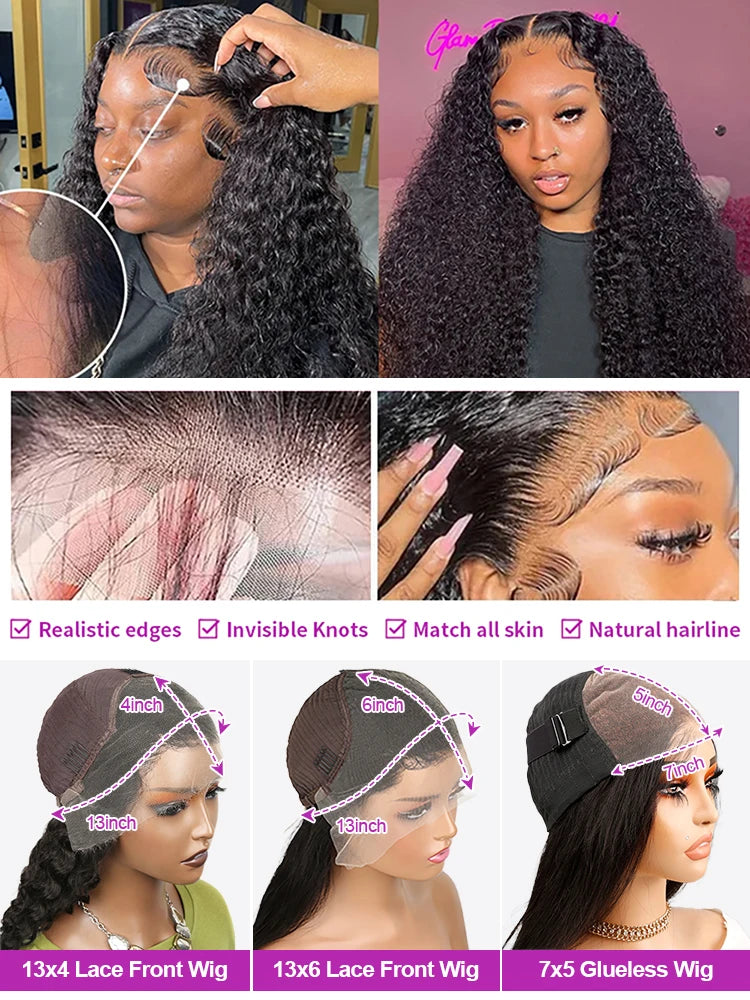 Deep Water Wave Wigs 13x4 HD Transparent Lace Front Human Hair Wigs 13x6 Lace Frontal Wig 300% Glueless Human Hair Curly Wigs