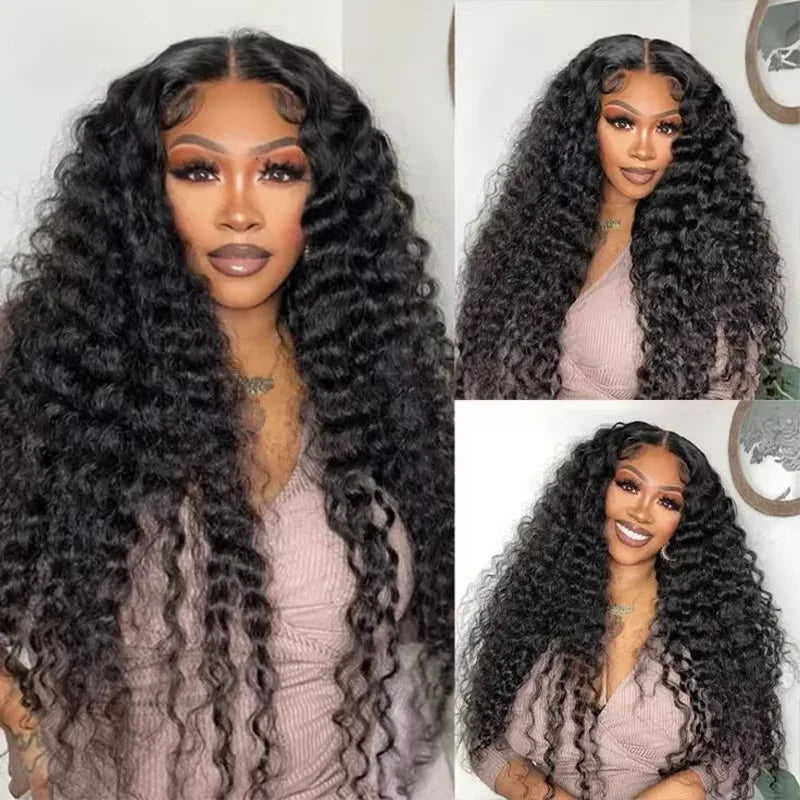 Long Inch Natural Black Deep Wave Remy Human Hair Wig 7x6 closure 13x4 Front Lace 13x6 Hd Lace Frontal 220 Density Hair Wigs