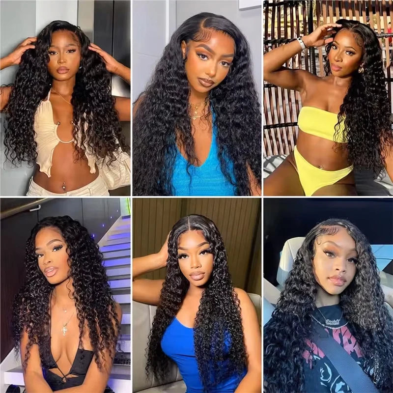 Deep Wave Human Hair Wigs 13X6 Hd Lace Frontal Wig Curly Lace Front Wig 40 Inch 220 Density Brazilian Wig Original Natural Black