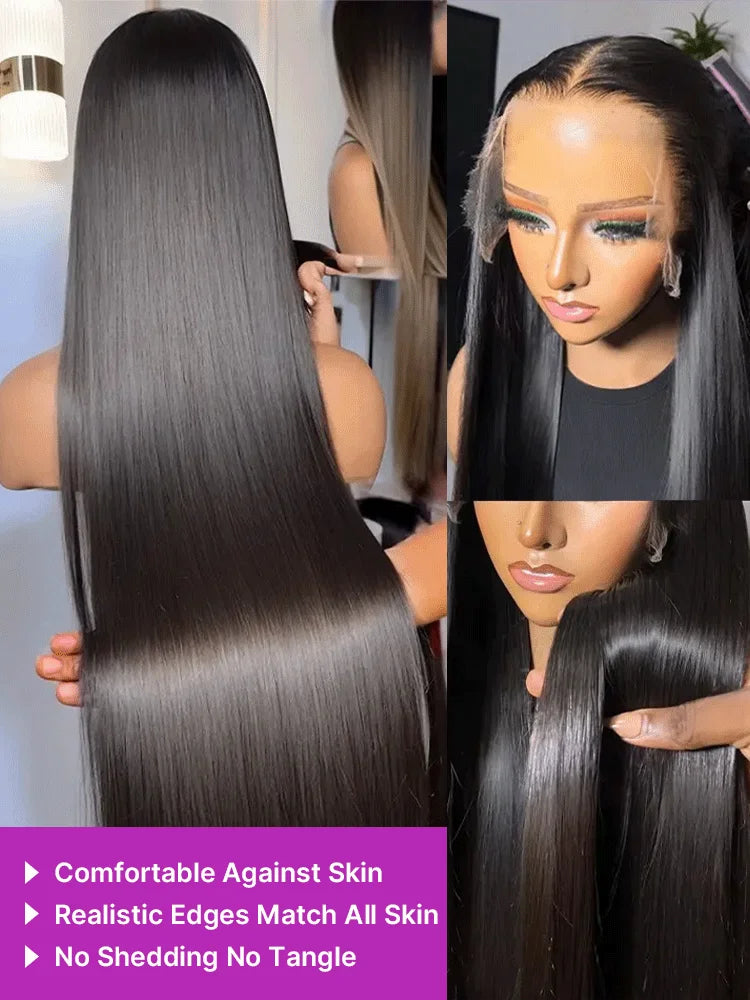 40 46 Inch Vietnamese Raw Bone Straight Human Hair Wig 100% Virgin Silky Hair 13x4 13x6 HD Transparent Lace Front Wigs For Black Women  300 Density 360 Full Smooth Wig Pre Plucked Natural Hairline ﻿