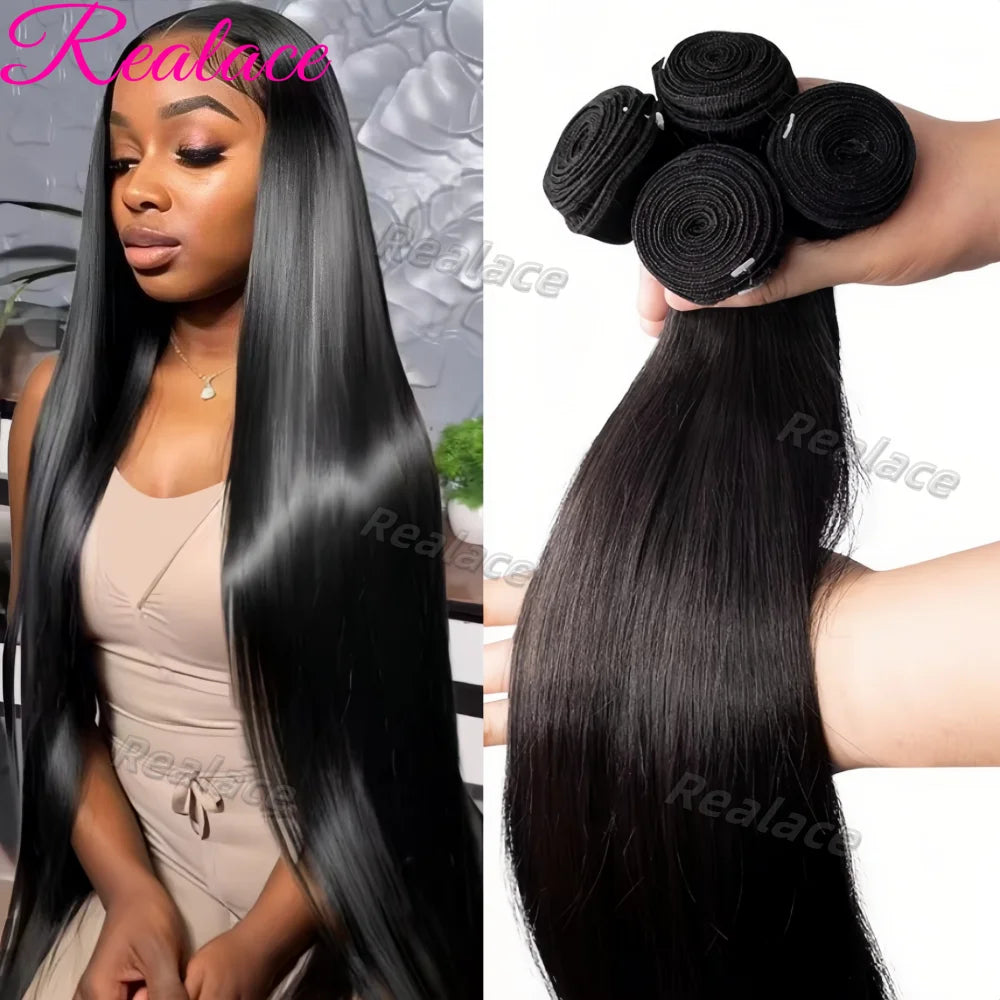 30 40 Inch Straight Human Hair Bundles Brazilian Hair Extensions Human Hair 13x4 13x6 HD Lace Frontal Human Hair Wig For Women