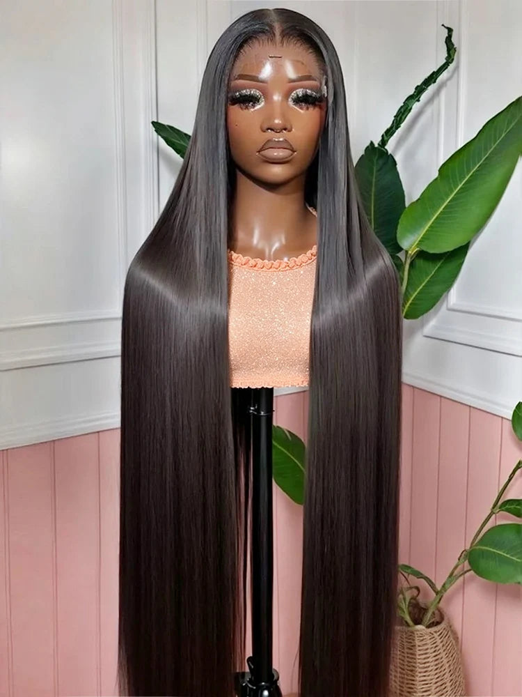 40 46 Inch Vietnamese Raw Bone Straight Human Hair Wig 100% Virgin Silky Hair 13x4 13x6 HD Transparent Lace Front Wigs For Black Women  300 Density 360 Full Smooth Wig Pre Plucked Natural Hairline ﻿