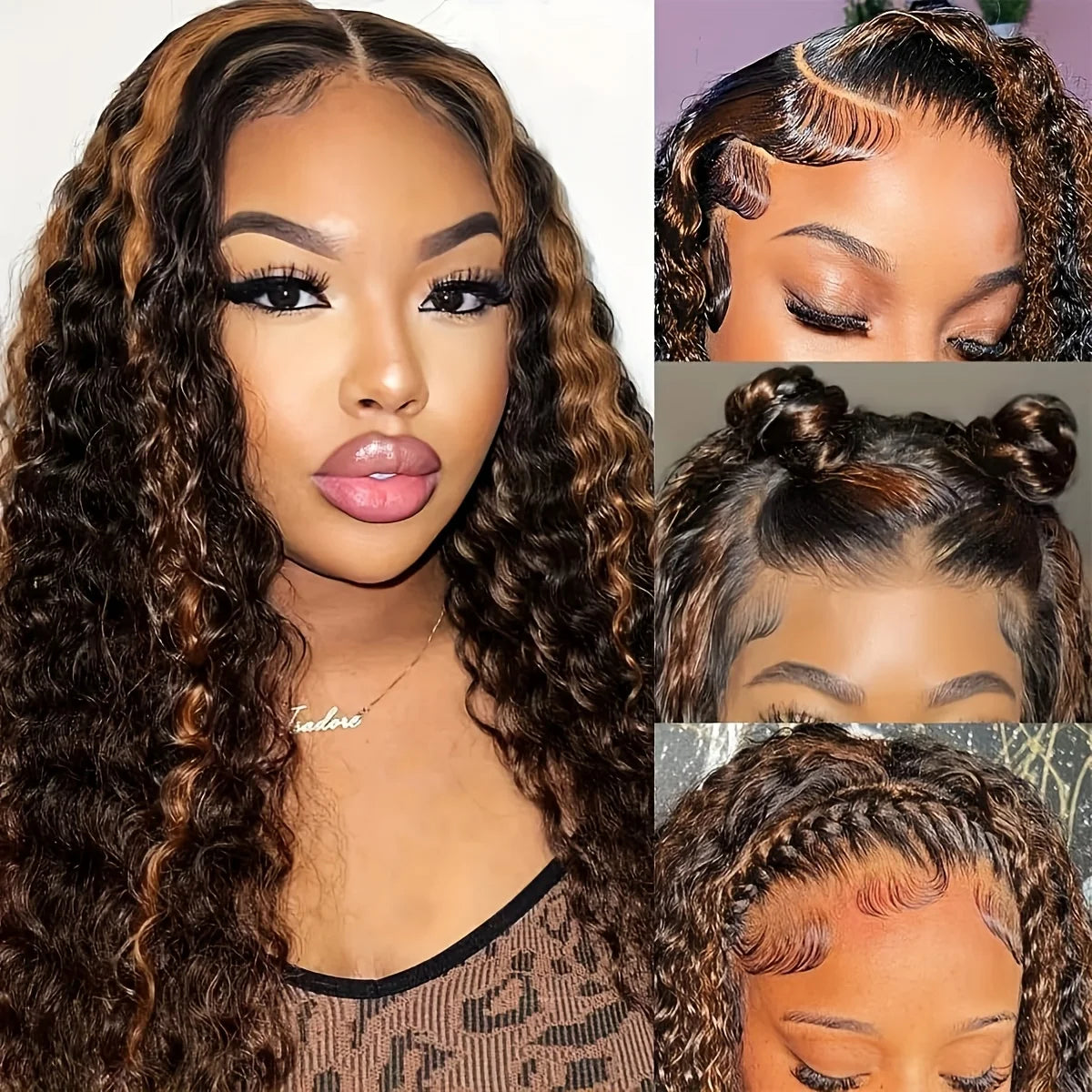 Highlight Lace Front Wig Human Hair 1B/30 Black And Brown Deep Wave Wigs Glueless Wigs Human Hair Pre Cut 4X4 HD Lace Frontal Wig Human Hair Pre Plucked with Baby Hair Density Human Hair Bundles
