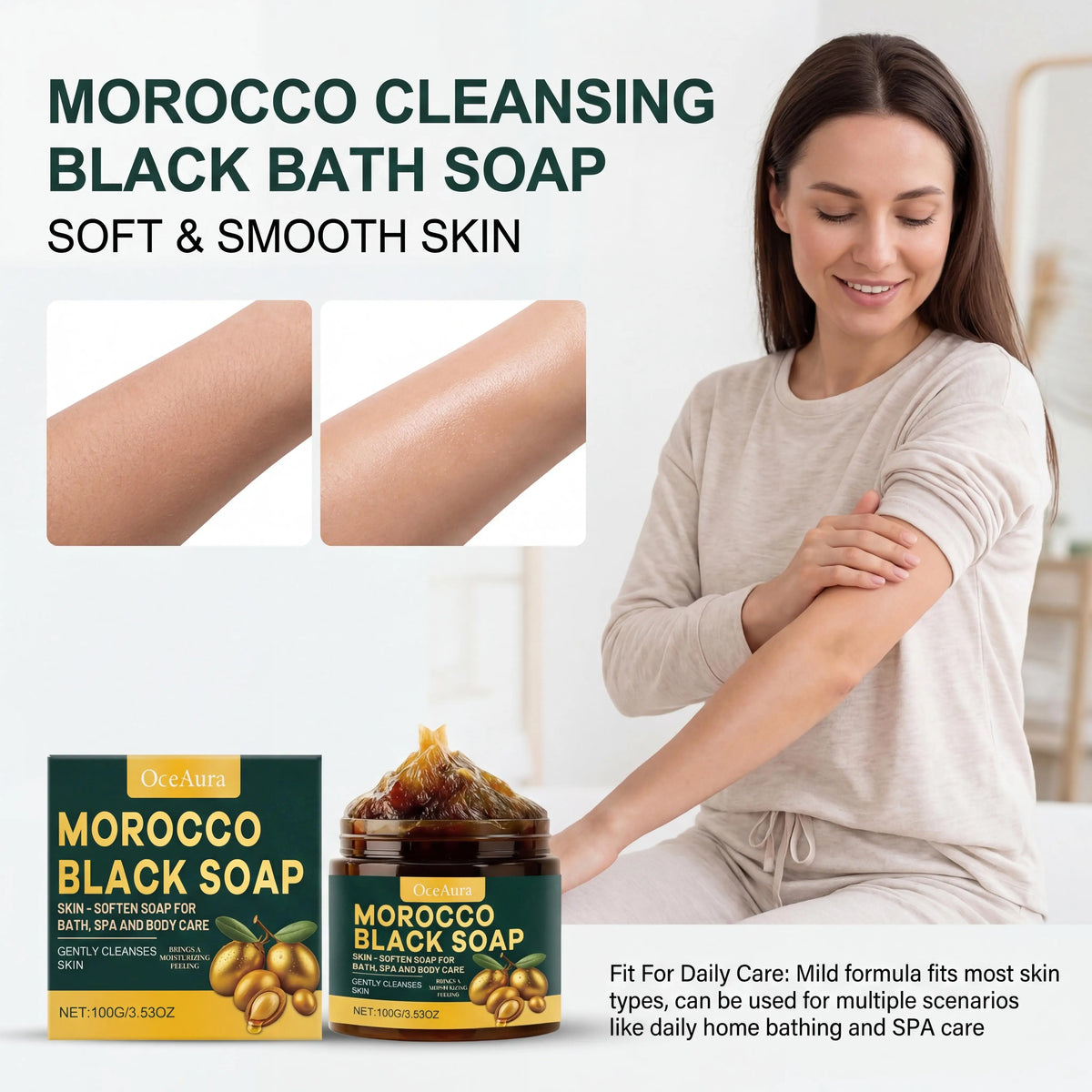 1/2/3pcs Organic Moroccan Black Soap Olive-Based Body Cleanser Gentle Exfoliating Remove Dead Skin Soften Brighten Body Scrub