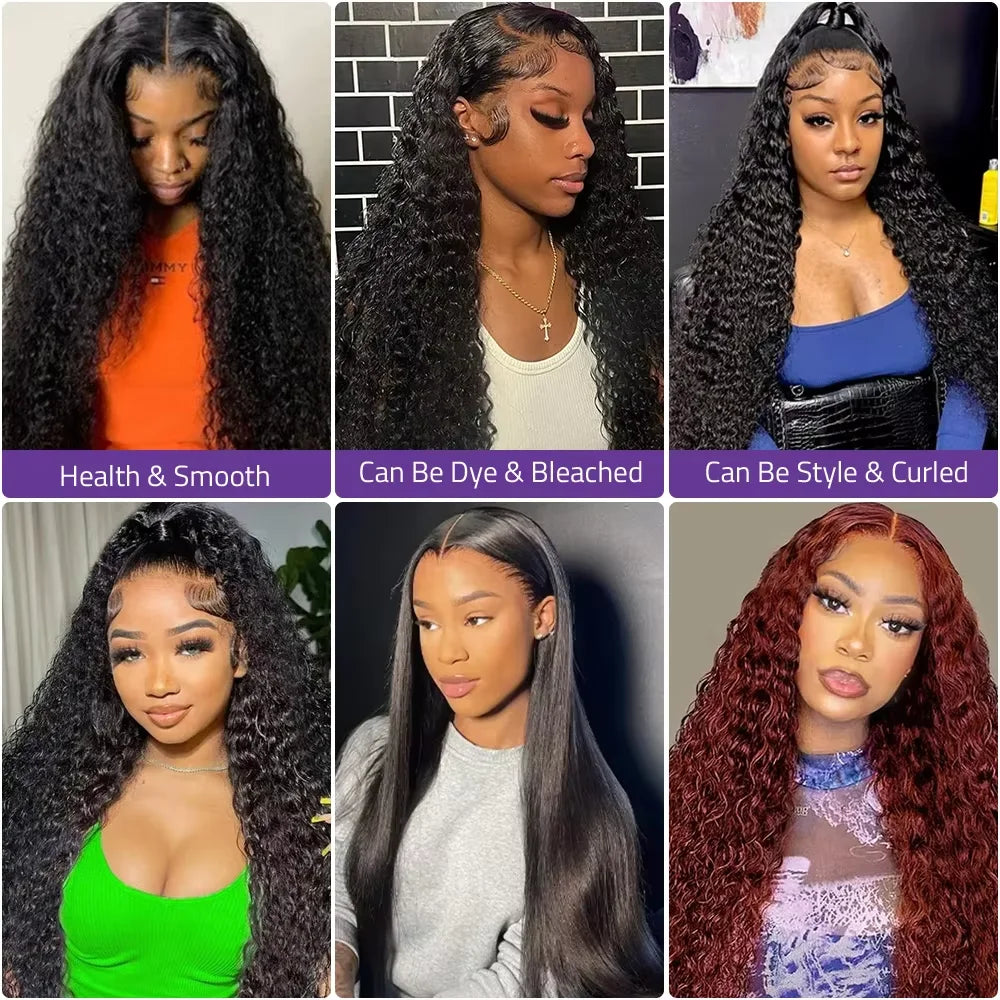 Long Inch Natural Black Deep Wave Remy Human Hair Wig 7x6 closure 13x4 Front Lace 13x6 Hd Lace Frontal 220 Density Hair Wigs