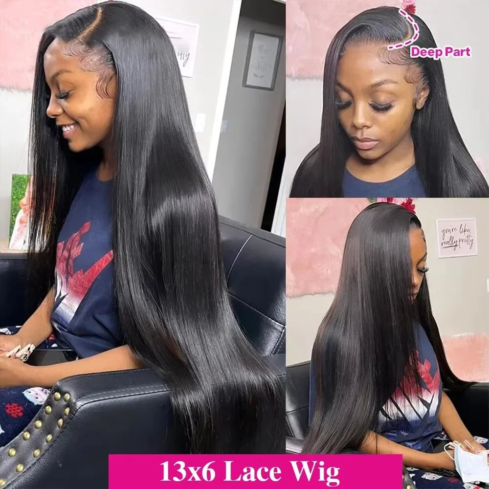 30 40 Inch Straight Human Hair Bundles Brazilian Hair Extensions Human Hair 13x4 13x6 HD Lace Frontal Human Hair Wig For Women