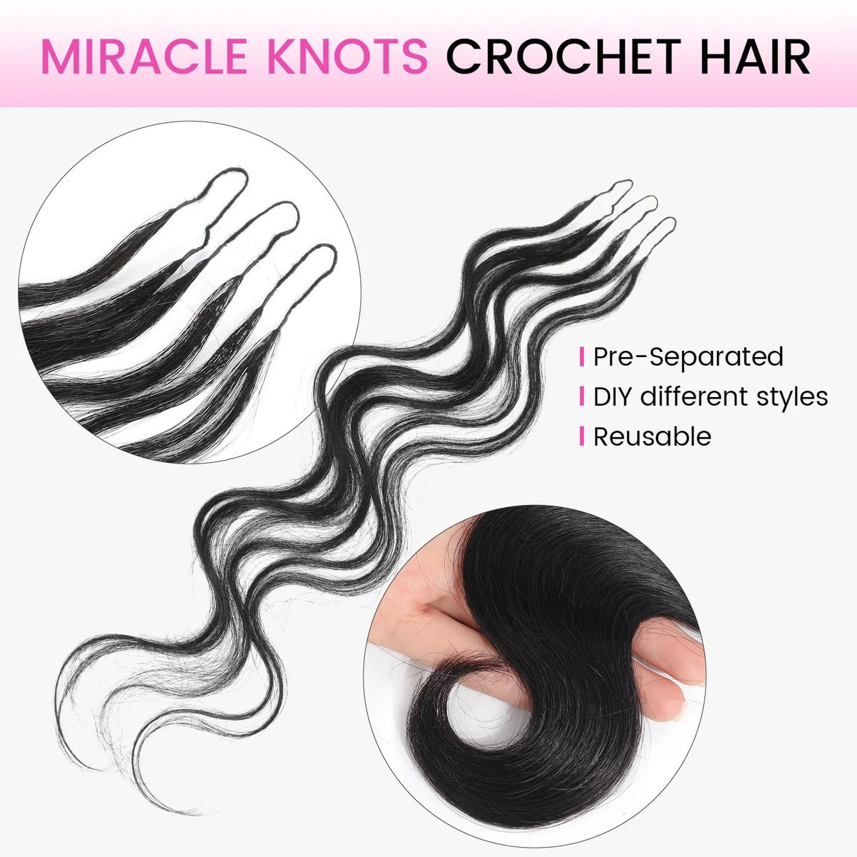 Virgin Brazilian Feather Human Hair Bundles Miracle Knots Body Wave Knotless Pre Separated Crochet Hair Extensions With Threading High Quality Human Braiding Hair For Creating Various Fashion Crochet Braid Looks