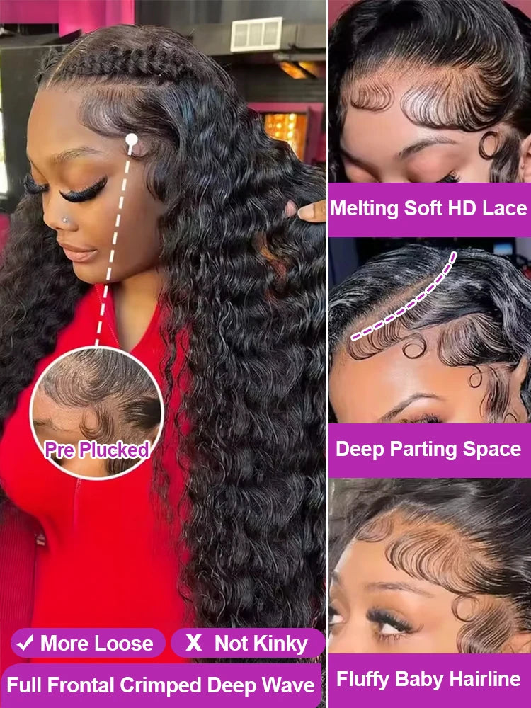 Deep Water Wave Wigs 13x4 HD Transparent Lace Front Human Hair Wigs 13x6 Lace Frontal Wig 300% Glueless Human Hair Curly Wigs
