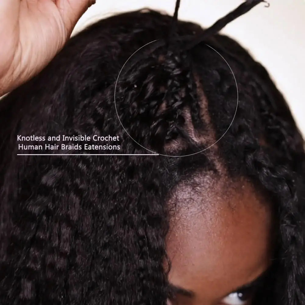 Pre‑Separated Knotless Kinky Straight Feather Crochet Human Hair Pre Looped Invisible Reusable Real Human Hair Extensions Natural Black Crochet Human Hair Bundles Soft Human Crochet Hair For Women