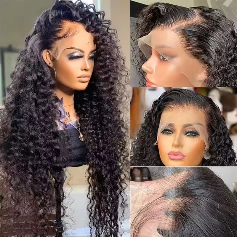Deep Wave Human Hair Wigs 13X6 Hd Lace Frontal Wig Curly Lace Front Wig 40 Inch 220 Density Brazilian Wig Original Natural Black