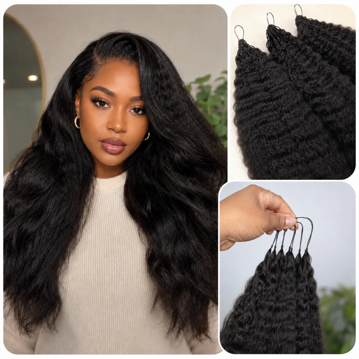 Pre‑Separated Knotless Kinky Straight Feather Crochet Human Hair Pre Looped Invisible Reusable Real Human Hair Extensions Natural Black Crochet Human Hair Bundles Soft Human Crochet Hair For Women