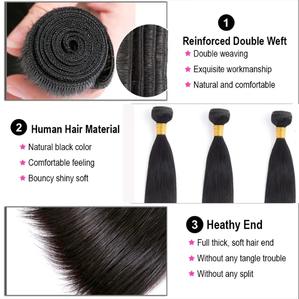 30 40 Inch Straight Human Hair Bundles Brazilian Hair Extensions Human Hair 13x4 13x6 HD Lace Frontal Human Hair Wig For Women