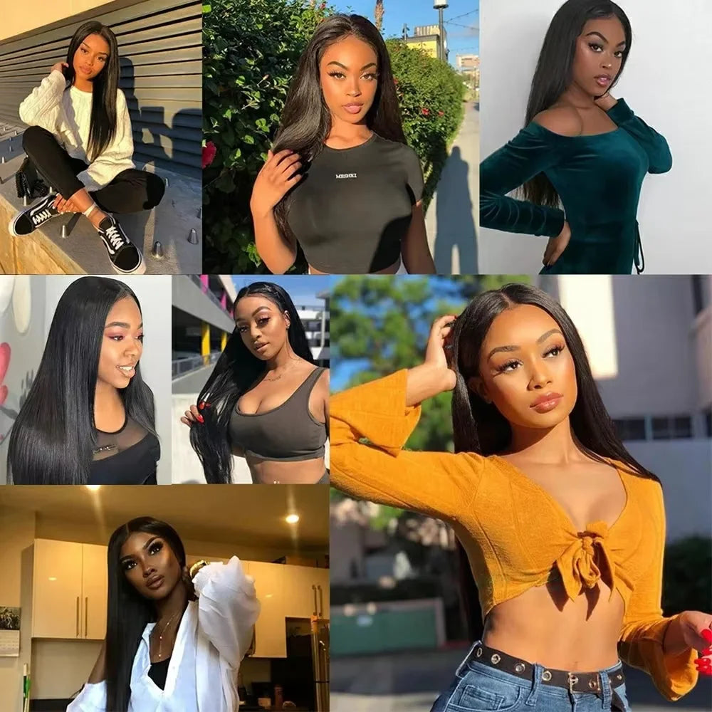 30 40 Inch Straight Human Hair Bundles Brazilian Hair Extensions Human Hair 13x4 13x6 HD Lace Frontal Human Hair Wig For Women