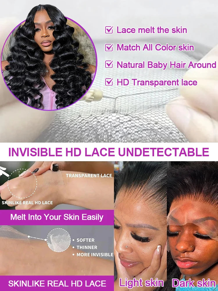 250 Density 40 42 Inch Loose Deep Wave Wigs 100% Brazilian Curly Wig Human Hair Wig 13x4 13x6 HD Transparent Lace Frontal Wig Pre Plucked Natural Black 360 Full Lace Front Human Hair Wigs For Women