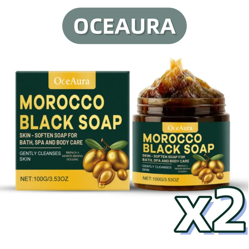 1/2/3pcs Organic Moroccan Black Soap Olive-Based Body Cleanser Gentle Exfoliating Remove Dead Skin Soften Brighten Body Scrub
