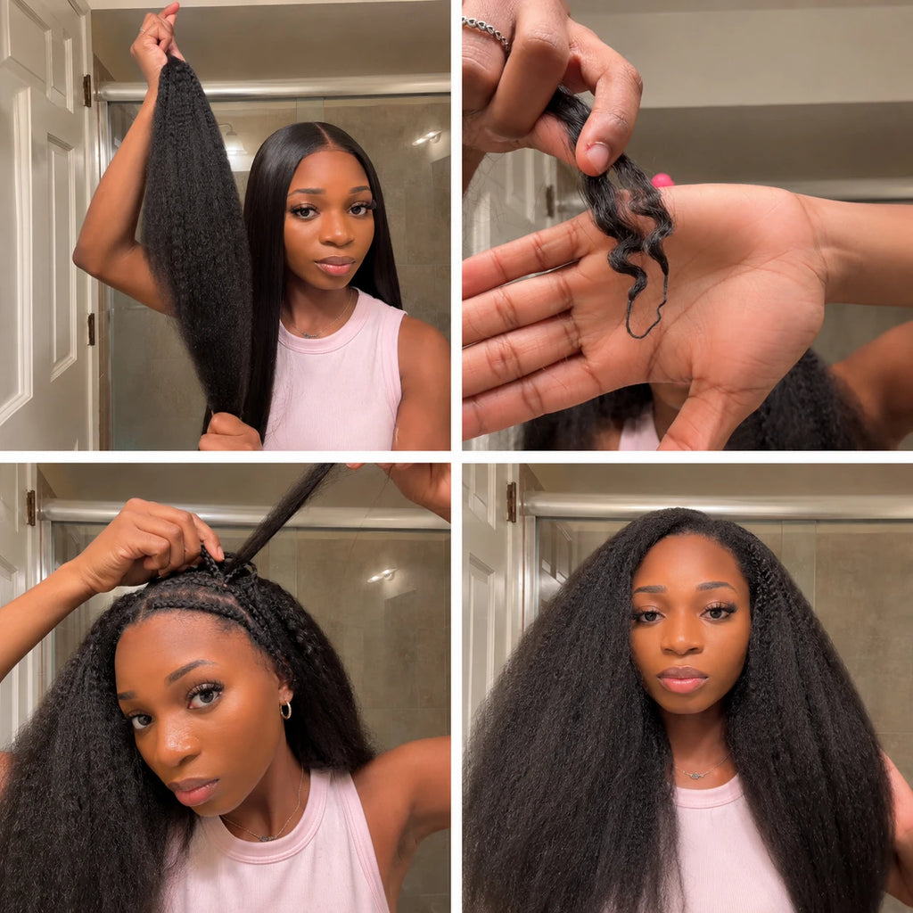 Pre‑Separated Knotless Kinky Straight Feather Crochet Human Hair Pre Looped Invisible Reusable Real Human Hair Extensions Natural Black Crochet Human Hair Bundles Soft Human Crochet Hair For Women