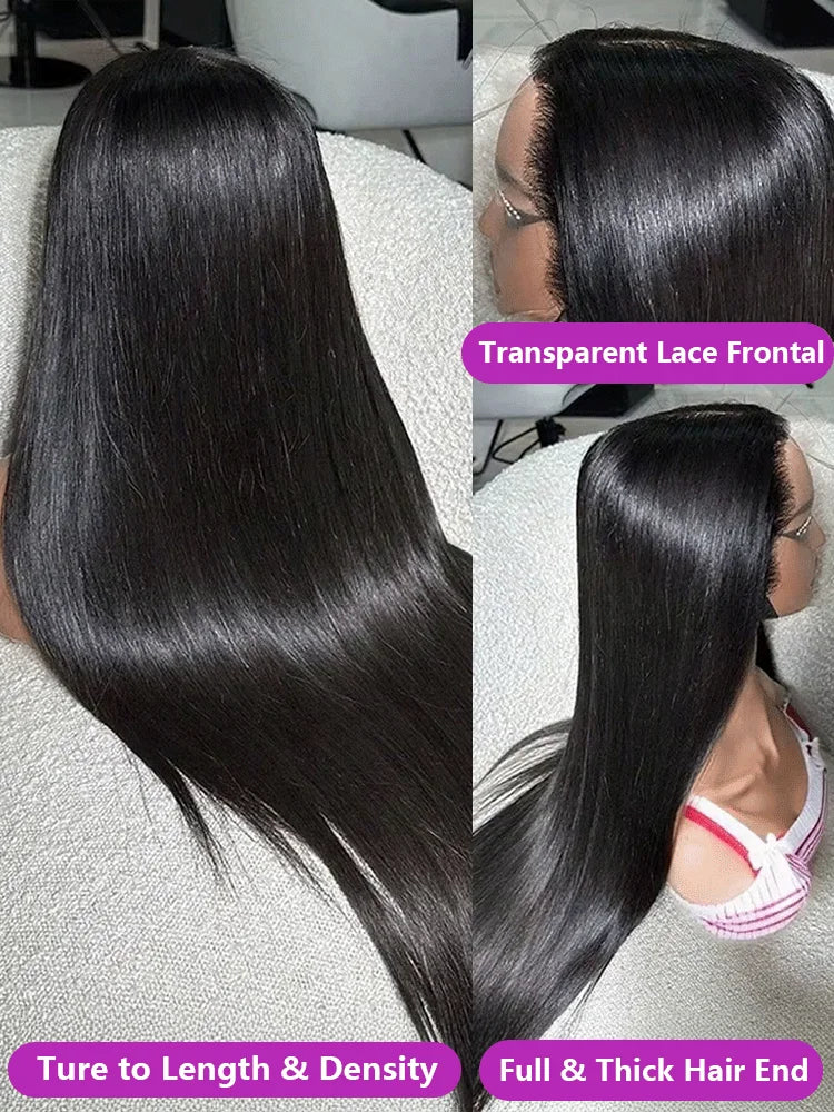 40 46 Inch Vietnamese Raw Bone Straight Human Hair Wig 100% Virgin Silky Hair 13x4 13x6 HD Transparent Lace Front Wigs For Black Women  300 Density 360 Full Smooth Wig Pre Plucked Natural Hairline ﻿