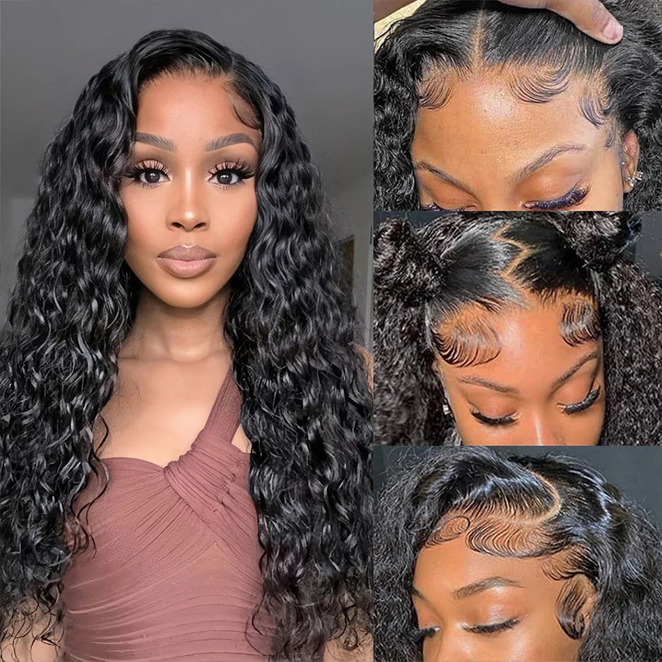 100% Human Hair Water Wave 13X6 Lace Front Wigs Pre Plucked 200 Density Deep Part Curly Wig For Woman 5X5 Wavy HD Closure Wig 32