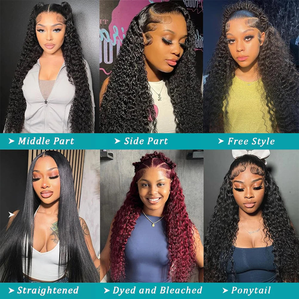 40 46 Inch Deep Wave 13x6 13x4 HD Lace Front Human Hair Wig 220 Density Water Curly Lace Frontal Wigs Human Hair For Black Women