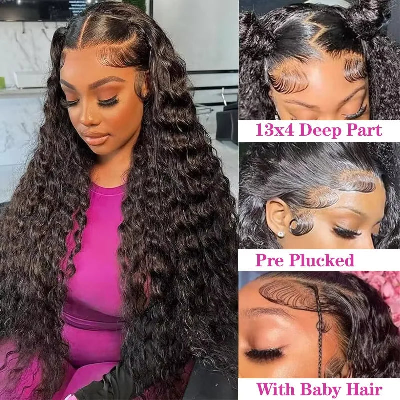 Long Inch Natural Black Deep Wave Remy Human Hair Wig 7x6 closure 13x4 Front Lace 13x6 Hd Lace Frontal 220 Density Hair Wigs