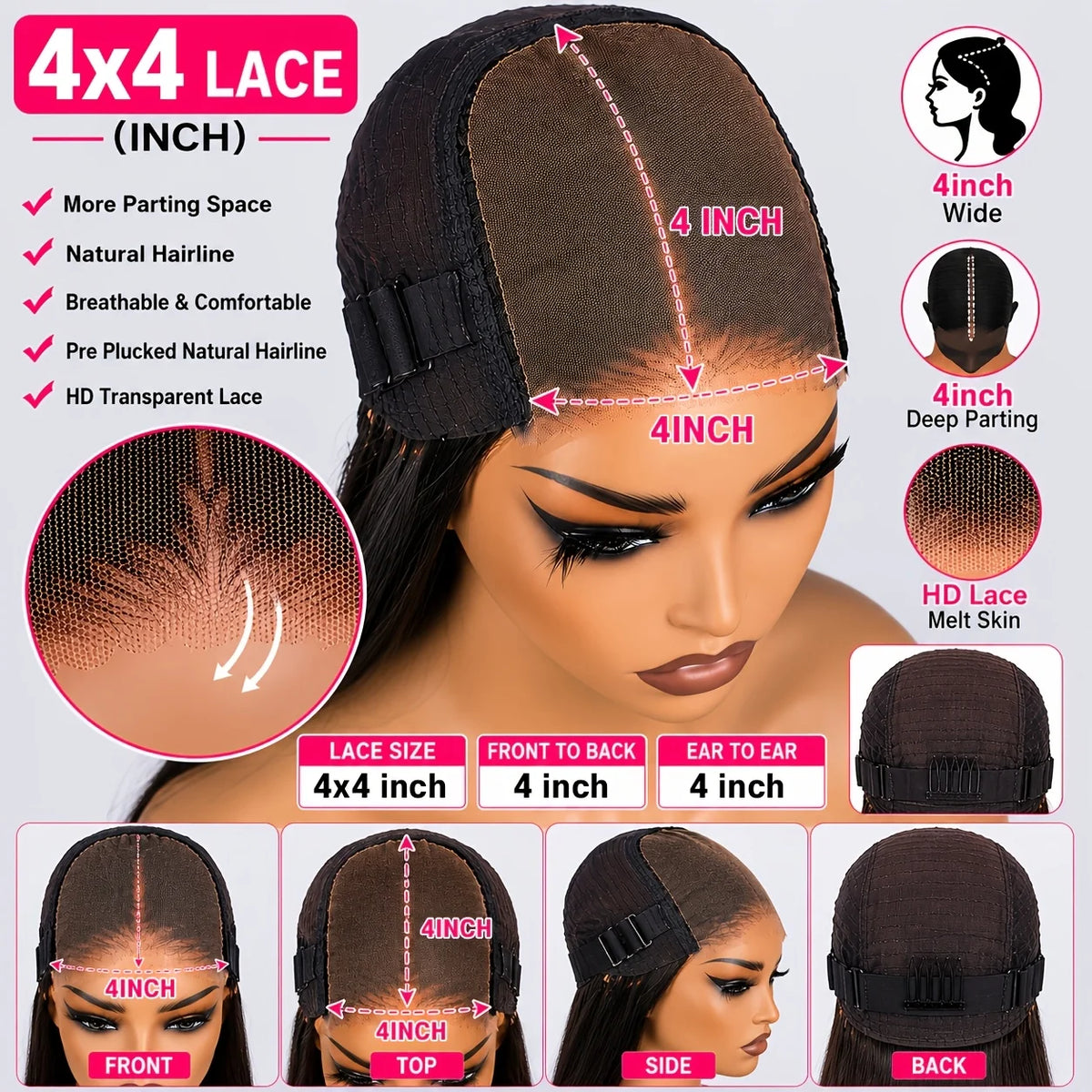 Highlight Lace Front Wig Human Hair 1B/30 Black And Brown Deep Wave Wigs Glueless Wigs Human Hair Pre Cut 4X4 HD Lace Frontal Wig Human Hair Pre Plucked with Baby Hair Density Human Hair Bundles