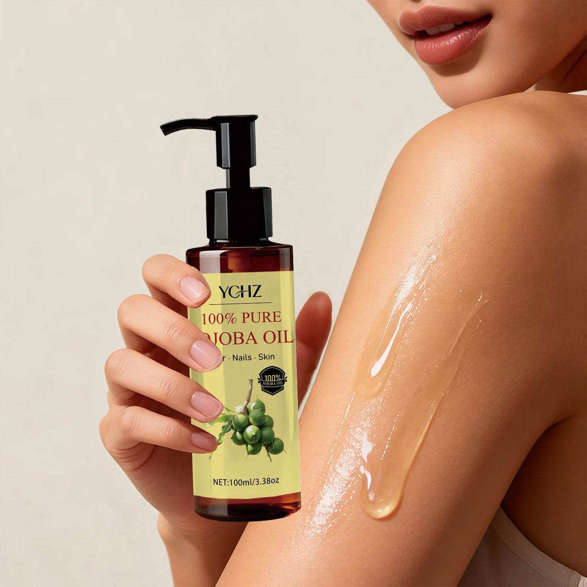 Jojoba Oil—Pure Natural Skin Care and Hair Care Product, Moisturizes the Skin, Nourishes the Scalp and Hair. Suitable for the Face, Neck, Hair, Hands, Feet, and Body, Can Be Used for Massage, Skin Care, and Eyelash Care.