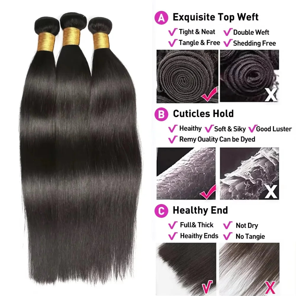 Bone Straight 20 30 40 Inches Long Women Hair Bundles Brazilian Hair Extensions 1/3/4 PCS Thick Natural Remy Hair Wigs For Women