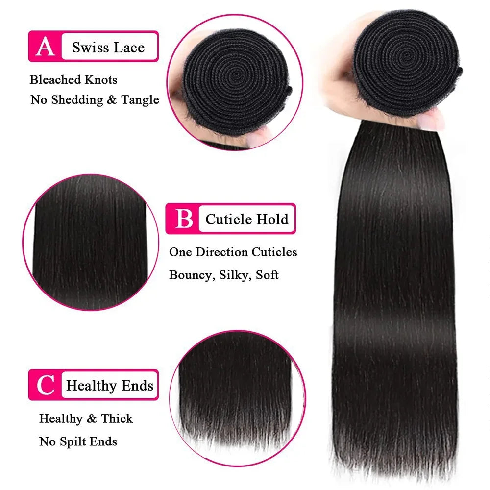 Bone Straight 20 30 40 Inches Long Women Hair Bundles Brazilian Hair Extensions 1/3/4 PCS Thick Natural Remy Hair Wigs For Women