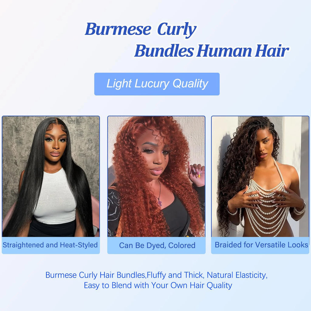Burmese Curly Hair Bundles Human Hair Natural Deep Wave Raw Hair Weaving Bundles Double Drawn Vietnamese Hair Extensions