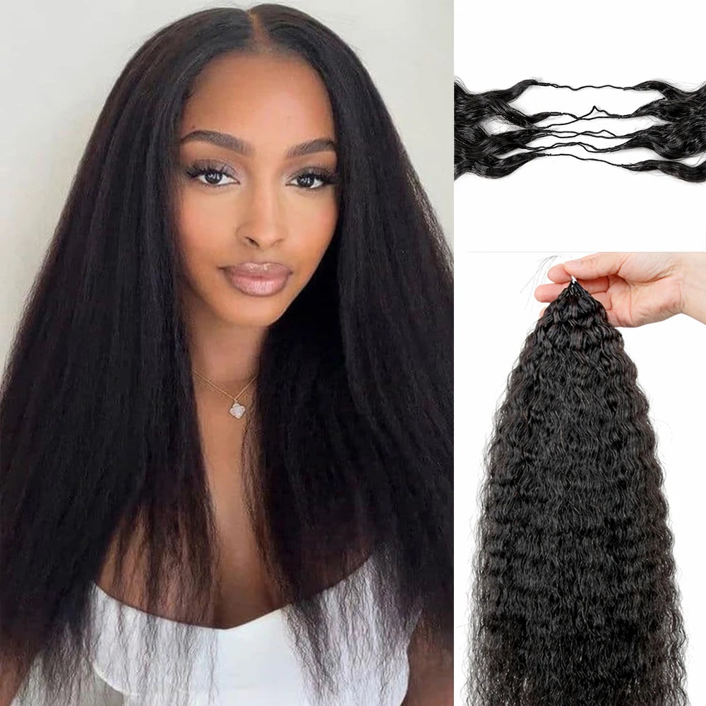 Pre‑Separated Knotless Kinky Straight Feather Crochet Human Hair Pre Looped Invisible Reusable Real Human Hair Extensions Natural Black Crochet Human Hair Bundles Soft Human Crochet Hair For Women
