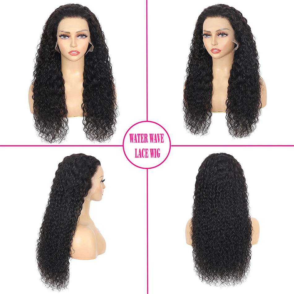100% Human Hair Water Wave 13X6 Lace Front Wigs Pre Plucked 200 Density Deep Part Curly Wig For Woman 5X5 Wavy HD Closure Wig 32