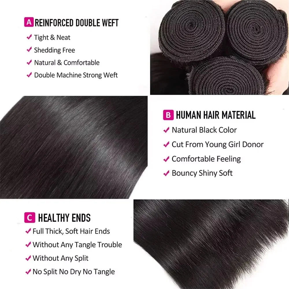 Bone Straight 20 30 40 Inches Long Women Hair Bundles Brazilian Hair Extensions 1/3/4 PCS Thick Natural Remy Hair Wigs For Women