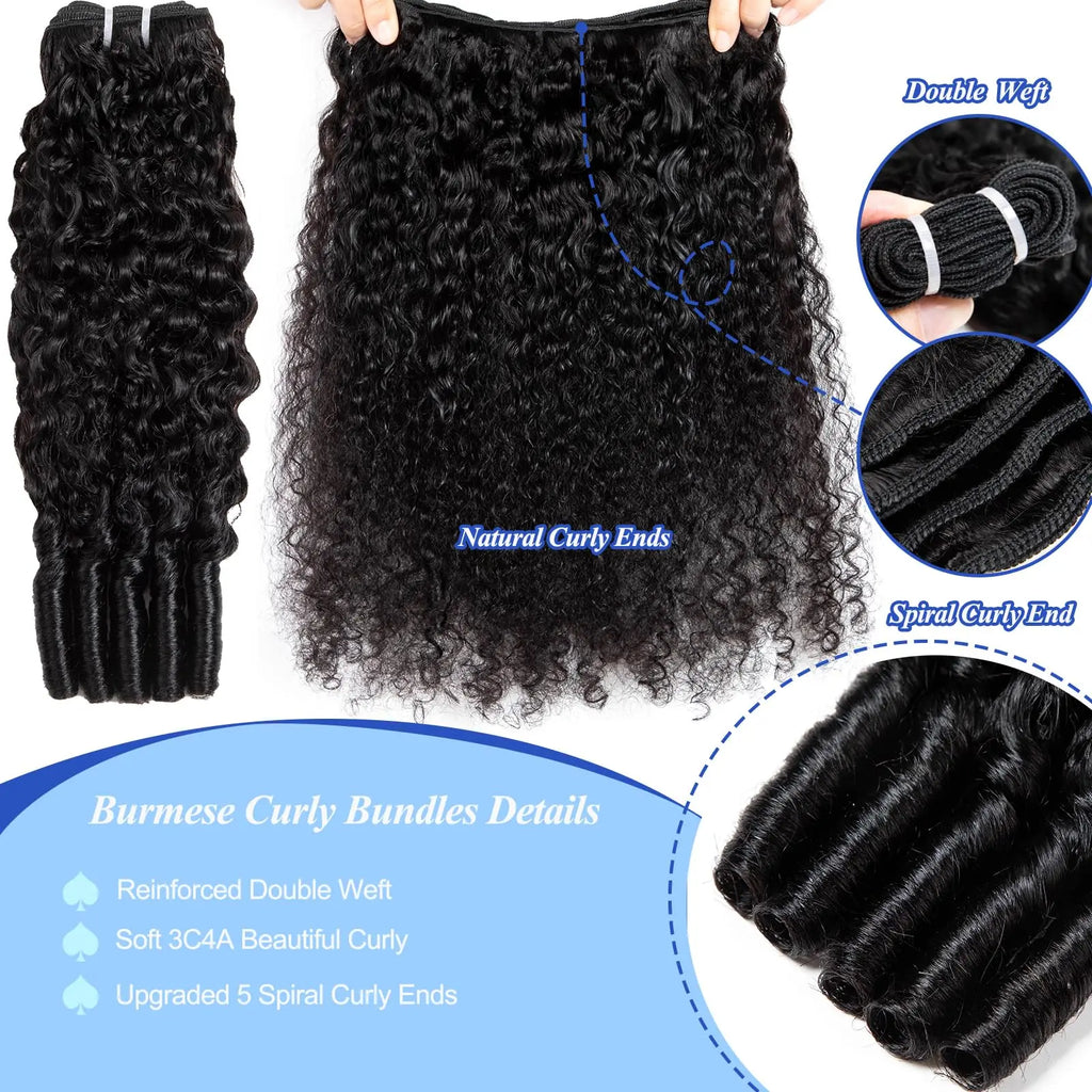 Burmese Curly Hair Bundles Human Hair Natural Deep Wave Raw Hair Weaving Bundles Double Drawn Vietnamese Hair Extensions