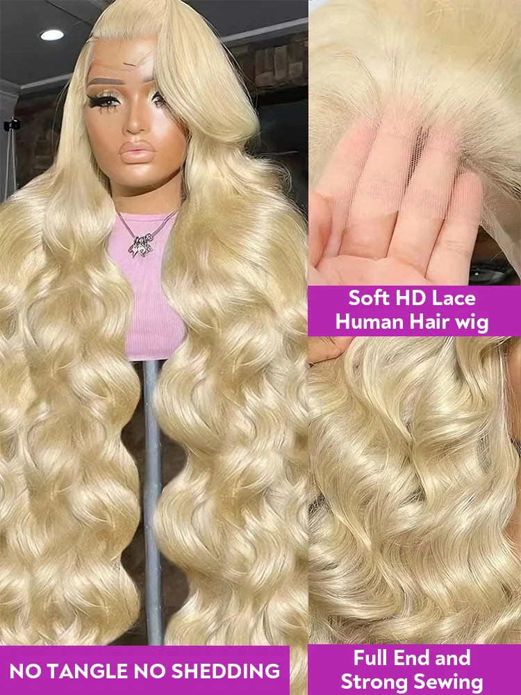 220% Density 613 Honey Blonde Body Wave Lace Front Wig 40 42 Inch 13x4 HD Transparent Lace Front Wig For Women 13x6 Brazilian Human Hair Pre Plucked Natural Hairline With Baby Hair