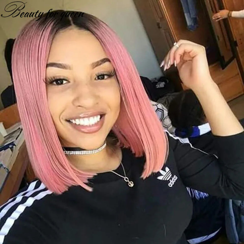 Bundles Human Hair Ombre Pink Black Minimal Shedding Undetectable Hd Lace Wigs Cosplay Colored Human Hair Easy Wear For Beginner