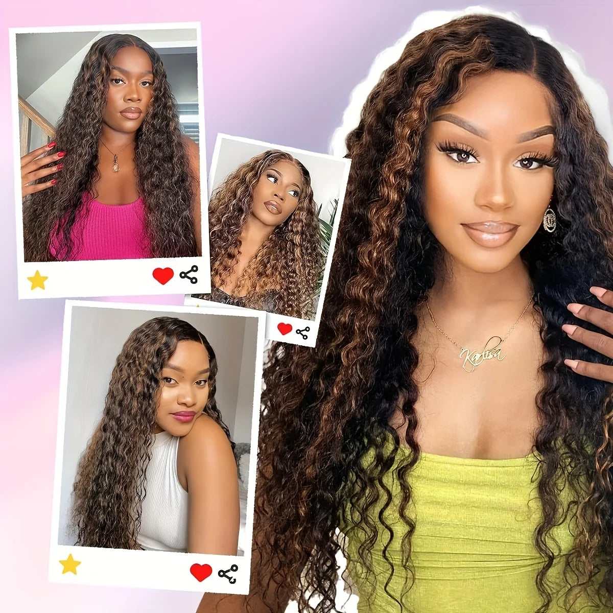 Highlight Lace Front Wig Human Hair 1B/30 Black And Brown Deep Wave Wigs Glueless Wigs Human Hair Pre Cut 4X4 HD Lace Frontal Wig Human Hair Pre Plucked with Baby Hair Density Human Hair Bundles